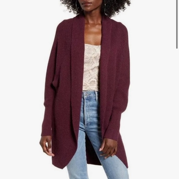 Leith Sweaters - Leith Open Front Knit Cardigan | Medium, Burgandy